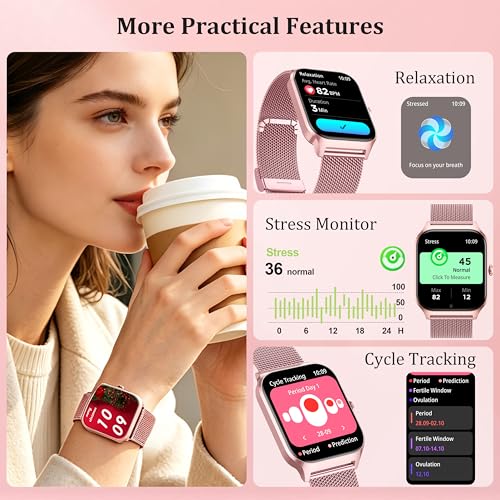 Smart Watch Women Men, 1.85'' Lightweight Screen Fitness Watch, Bluetooth Call, HR/ Blood Pressure/ Sleep Monitor, 115+ Sports Modes, Voice Control, IP68 Waterproof Compatible with Android & iPhone