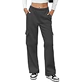 MOYEE Womens Cargo Sweatpants High Waisted Straight Leg Fleece Lined Sweat Pants with 4 Pockets