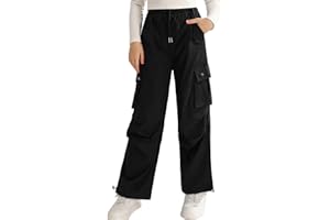 Ninobebe Girls Cargo Jogger Pants Parachute Pants with Elastic Waist and Pockets Cargo Trousers for Teens Girls 7-14 Years