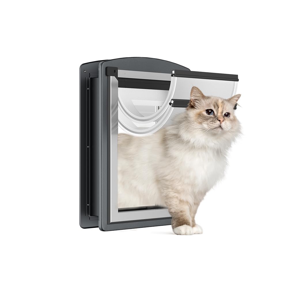 Photo 1 of [MAVRICPOWER] Steel Large Cat Door for Exterior Door, Cat Door with Two Sliding Lock Panels, Never Rust Pet Door for Cats Up to 20lbs