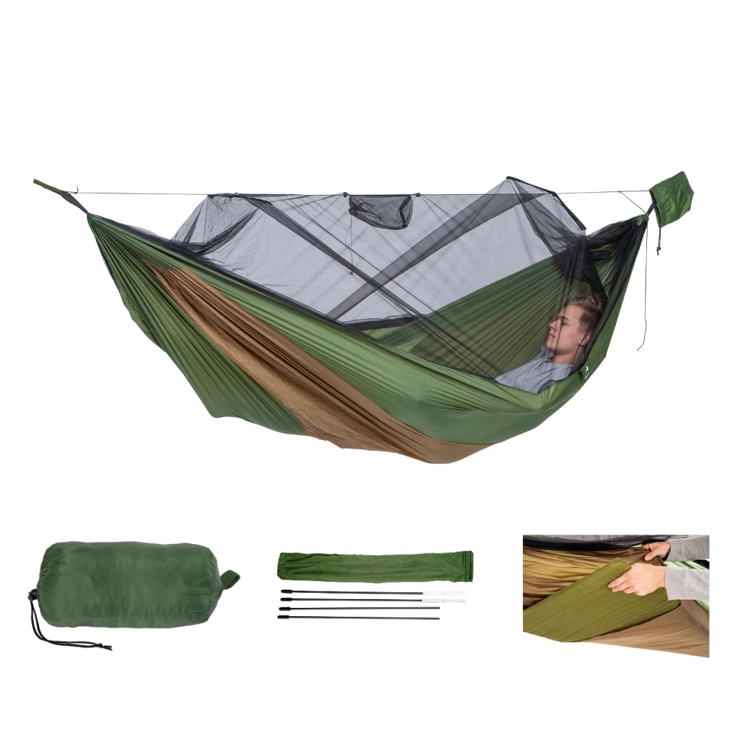 AMAZONAS Ultralight Adventure Hero XXL Hammock 555 g with Mosquito Net and Thermal Compartment Dimensions 305 x 160 cm Pack Size 25 x 12 cm up to 150 kg in Green
