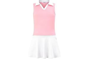 LIONJIE Kids Girls Tennis Golf Dress Outfit Sleeveless Dress with Pockets Athletic Skorts and Polo Tank Top Sets