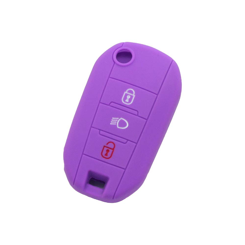 BROVACS Silicone Cover Protector Case Holder Skin Jacket Compatible with PEUGEOT CITROEN 3 Button Flip Remote Key Fob w/Light Symbol CV9306 Purple — image 1