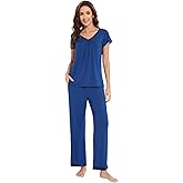 WiWi Bamboo Viscose Pajamas for Women Super Soft Short Sleeve Pajama Set with Pants Cooling Pjs Lightweight Loungewear S-XXL