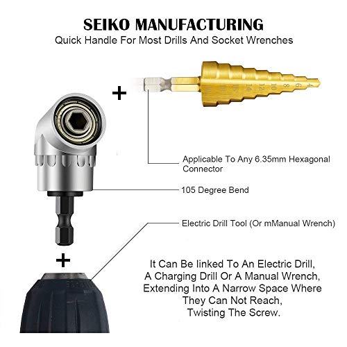 CIGOTU Right-Angle Drills, 105 Degree Right Steel Angle Driver Angle Extension Power Screwdriver Dril with 1/4" Drive 6mm Hex Bit Quick Magnetic Drill Bit Angled Bit Power Drill Tool