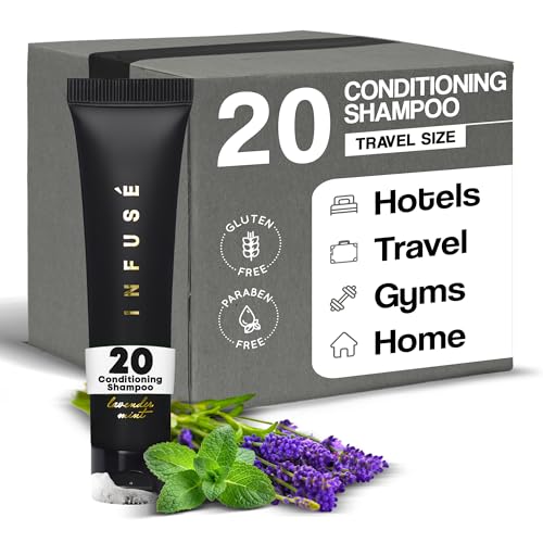 INFUSÉ Black Hotel Toiletries Bulk | 1 oz Conditioning Shampoo Travel Size | For Hotels, Vacation Rentals, Gym, Luxury, Airport | Case of 20