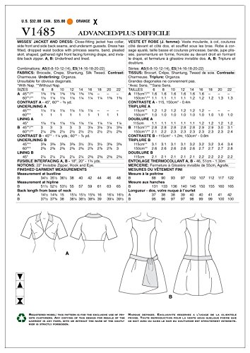 Vogue Patterns V1485 Misses' Bolero Jacket & Drop-Waist Dress, A5 (6-8-10-12-14)