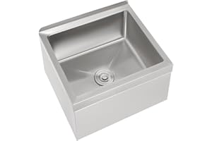 FFANHIA Commercial Floor Mop Sink 24x24x13in, 304 Stainless Steel Utility Mop Basin with Drain Assembly Wall-Mounted 9" Deep Tub for Restaurant/Hospital