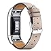 Mornex Replacement Leather Band Compatible with Fitbit Charge 2, Classic Genuine Leather Wristband for Men Women(Beige-Silver Buckle)