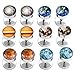 PiercingJ 2-12pcs 16G Solar System Galaxy Universe Stainless Steel Stud Barbell Earrings Illusion Ear Plug 0G Gauge Look
