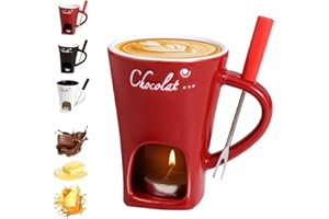 Chocolate Fondue Mug with Forks, Personal Cheese Melting Cup,Ceramic Butter Warmers Pot Set, Chocolate Melting Cup, Fondue He