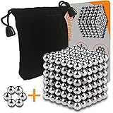 222 5mm Magnetic Balls Sculpture Toy - 216 + 6 Spare Pieces 5mm Large Size - Includes Carrying Bag and Plastic Card Separator - DIY Magnets Science Kit - 5mm Magnet Set of 222
