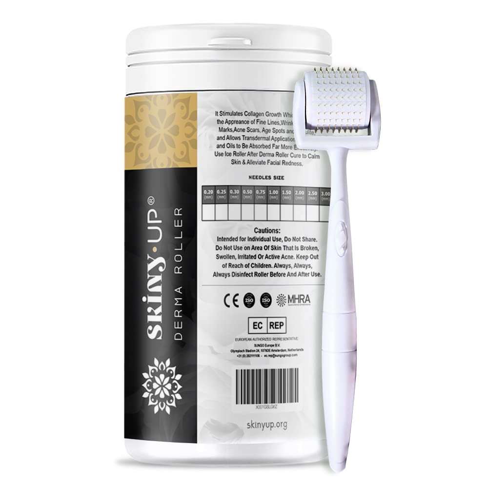 Beard Hair Growth Derma Scalp Roller Skiny Upยฎ | 192 Real Titanium Microneedles Derma Roller for Beard and Hair Growth | Facial Roller with 9 Sizes Effective for Skin (3.0mm)