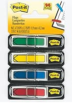 Post-it Arrow Flags, Assorted Primary Colors, 1/2-Inch Wide, 24/Dispenser, 4-Dispensers/Pack