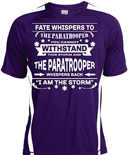 Fate Whispers To The Paratrooper T Shirt, Sport T Shirt, You Cannot Withstand This Storm T Shirt Adult Colorblock (XL,Purple/White)