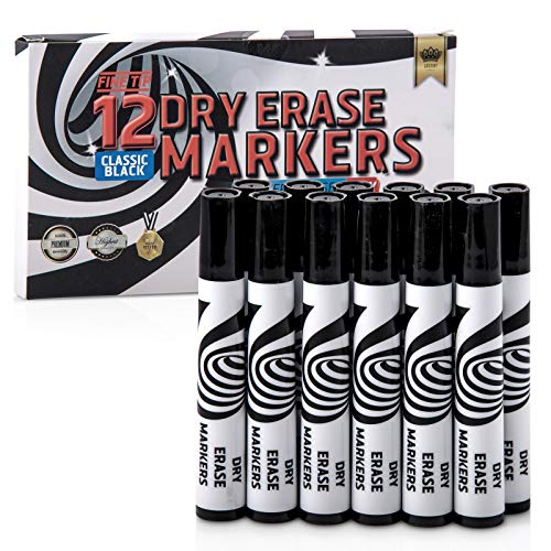 Dry Erase Markers Whiteboard Marker Pens Set Fine Point for Kids School Erasable Pen Tip White Board Eraser Glass Calendar Erasers Children and Office Colors Supplies Black Color - Thumbnail 2