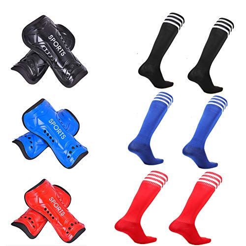 Tamicy 3 Pairs Youth Soccer Shin Guards and 3 Pairs Knee Soccer Socks - Protective Gear Adjustable Perforated Breathable Guard Board and Impact Resistant Youth Kids Soccer Guards Socks for 6-12 Years - Thumbnail 5