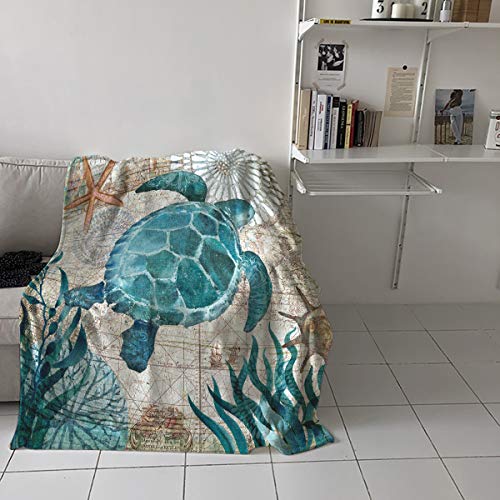 Aomike Flannel Fleece Throw Blanket for Couch- 39" x 49", Underwater World Sea Turtle Nature Watercolor Style Blanket Super Soft Cozy Plush Microfiber Fluffy Blanket Lightweight Warm Bed Blanket