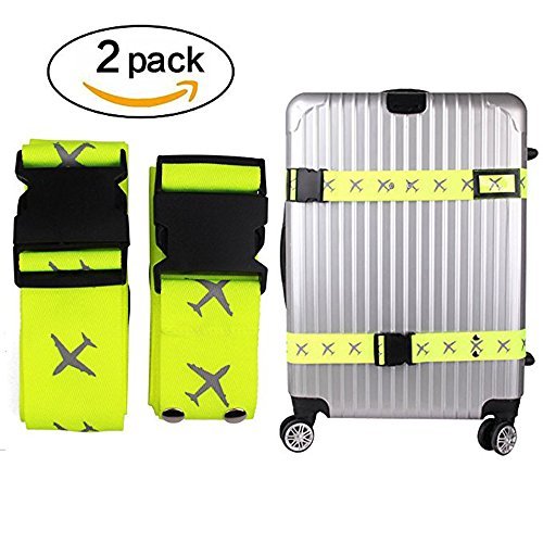 Adjustable Luggage Straps 20"-32" Travel Luggage Long Cross Straps Pack of 2 Non-Slip Luggage Suitcase Belt for Packing Security Baggage Suitcase (Green)