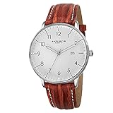 Akribos XXIV Men's AK715BR Retro Swiss Quartz White Dial Stainless Steel Brown Leather Strap Watch