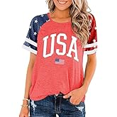 American Flag Stars Stripes Shirts for Women 4th of July Patriotic Shirt Cute Graphic Blouse USA Flag Tops Summer Tee