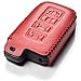 Vitodeco TOYOTA Genuine Leather Keyless Entry Remote Control Smart Key Case Cover with Leather Key Chain for Toyota Corolla, Camry, Avalon, Rav 4, Highlander (4 Buttons, Red)