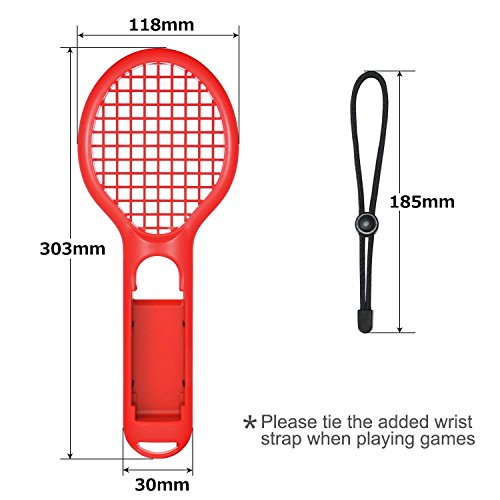 Meedasy Tennis Racket for Nintendo Switch Games, Twin Pack Tennis Racket for N-Switch Joy-Con Controllers for Mario Tennis Aces Games, Accessories for Nintendo Switch (Blue & Red) - Thumbnail 3