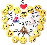 Emoji Keychain Plush Mini Pillow Kids Decoration, Birthday Party Supplies Favor for Girl and Boy, 20 Pack Emoji-Pop Key Chain Pendant, Cute Emoticon Cushion Goody Bag Stuffed Toy, Backpack& Wall Decor
