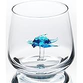 HeguSun 3D Drinking Glass Cup with Cute Animal Figurine Inside, Hand Blown Glass Sea Turtle Figure Inside Mug, Stemless Glass for Wine, Water, Milk, Beverages, 12oz(Sea Turtle)