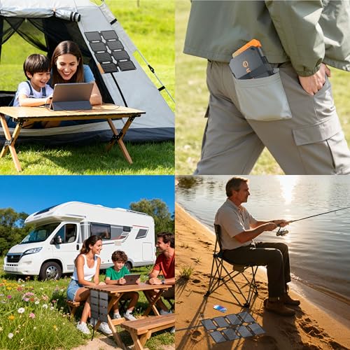 FlexSolar 25W Pocket Folding Solar Panel, Portable Solar Charger with E Film and USB-A and USB-C for Power Stations, Smartphones, Tablets, Power Banks, Camping and Emergencies