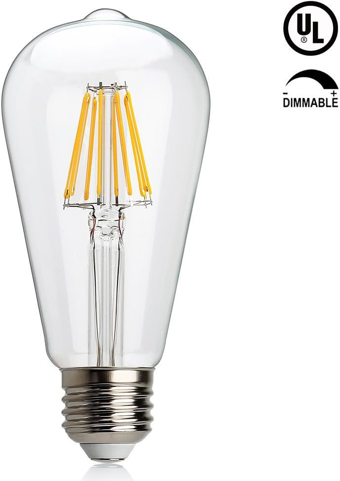 Dimmable Edison LED Bulb, Misslight 8W Vintage LED Filament Light Bulb, 2700K Soft White, 80W Incandescent Equivalent, E26 Medium Base Lamp for Restaurant,Home,Reading Room,Office, 1 Pack