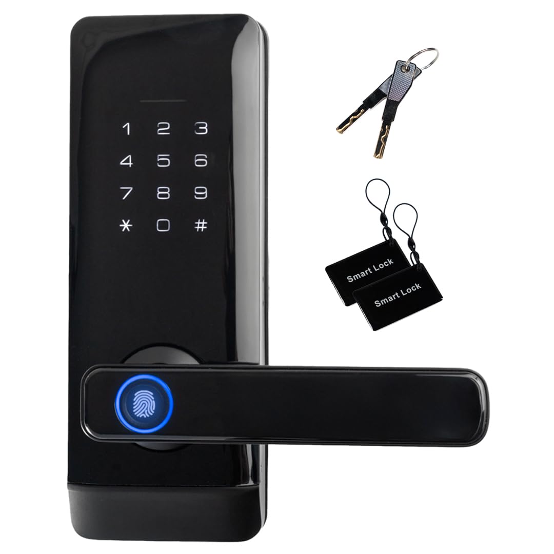 Photo 1 of Stilaris Fingerprint Door Lock with Keypad Handle – Keyless Entry Door Knob Replacement, 4-in-1 Biometric Smart Lock for Bedroom, Home Office & AirBnB, Digital Passcode, Key Card & Backup Key Access