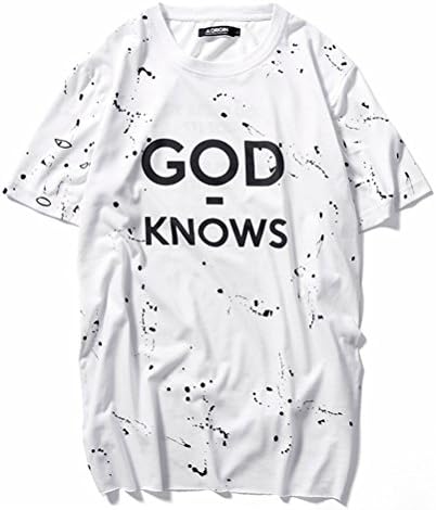 Origin Men Youth Round Neck Prints GOD KNOWS Fashion Trend Splashed Ink T-shirt White L