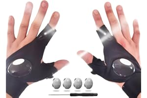 TUKYWAN LED Flashlight Gloves,Gifts for Men Dad Him, Father's Day Gifts for Dad Him Husband, Cool Gadget Hands-Free Lights Tools for Fishing Camping Repairing, 1 Pair Black