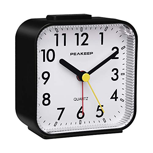 Peakeep Small Battery Operated Analog Travel Alarm Clock Silent No
