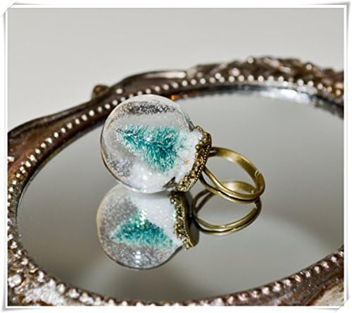 Globe Ring, Alternative Christmas Tree, Snow Globe Jewelry, Miniature Christmas Tree, Adjustable Ring
