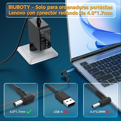 BIUBOTY Charger 45W 20V 2.25A Laptop Compatible with Lenovo IdeaPad 100 110S 120S 310 310S 320 330S 110-15ISK 100-14IBY 310S-14IKB 330S-15IKB 510 710 S14IKB 5 ADL4 5wcg pa-1450-55lu 4.0 x 1.7mm