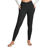baleaf Women's Crossover Fleece Lined Leggings with Pockets Thermal Warm Winter Tights Crossover High Waisted Yoga Pants