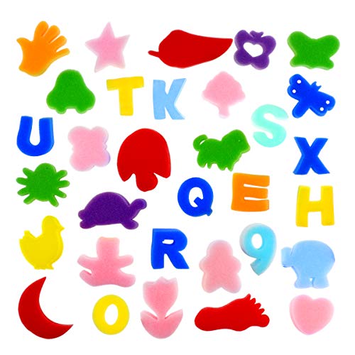 Jyongmer 50 Pieces Assorted Pattern Sponge Painting Shapes, Multicolor Craft Painting Sponges Animal Sponge Art Painting Stamps Paint Sponge Brush Set Learning Drawing Tools for Toddlers and Kids