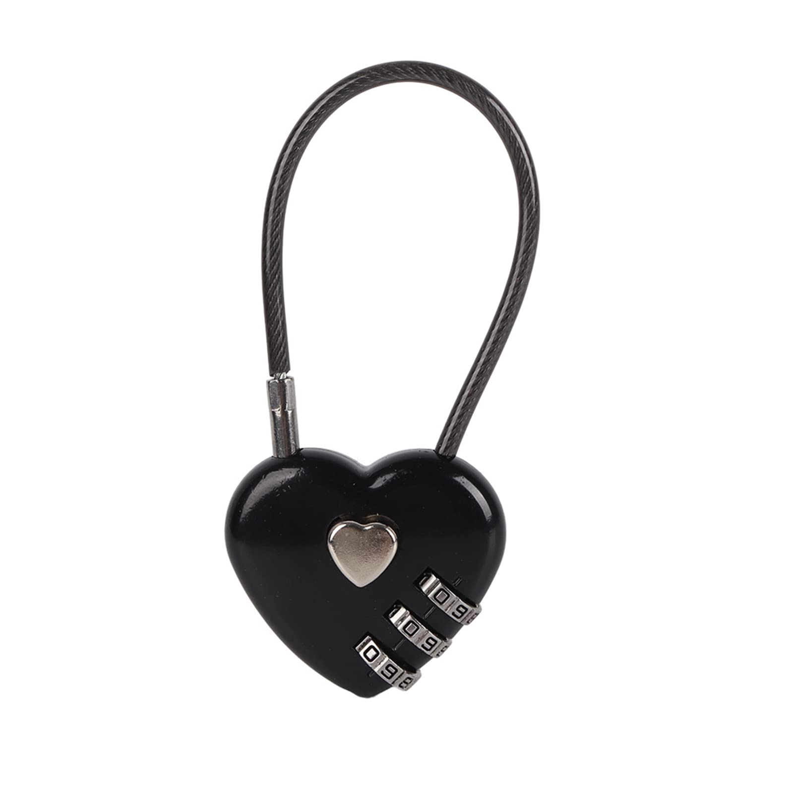 Heart Shape 3 Digit Code Combination Luggage Bag Lock Password Security Padlock Compact Mini Size Easy (Black)