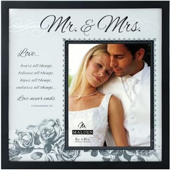 Malden International Designs Wedding Mr. and Mrs. Glass Floater Picture Frame, 8x10/16x16, Black