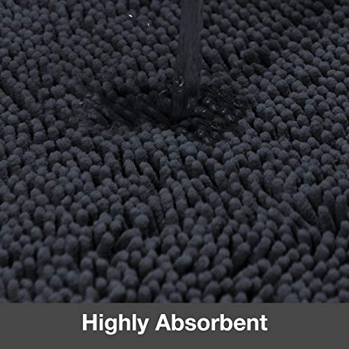 Phrixus 3 Piece Black Bathroom Rugs and Mats Sets, Ultra Soft Absorbent Chenille Bath Mat and U-Shaped Toilet Rugs with Non Slip TPR Bottom, Machine Washable Rug for Bathroom Tub, Shower