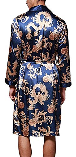 VERNASSA Mens Satin Robe Silk Long Sleeve Kimono Bathrobe Sleepwear Loungewear Royal Blue