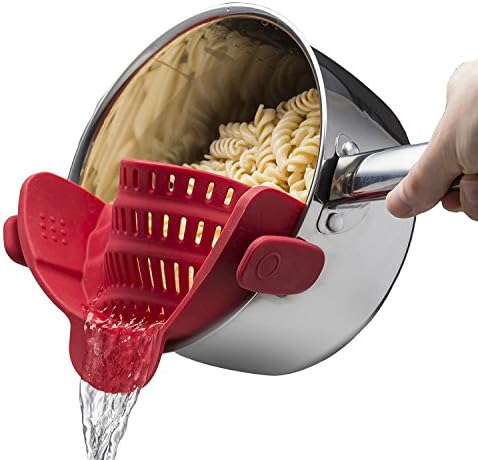 Titan Kitchen Snap 'N Strain Strainer, Clip On Silicone Colander, Fits all Pots and Bowls (Red)
