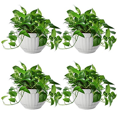 T4U Resin Wall Planter Marble Gray Set of 4, Wall Mounted Garden Plant Flower Pot Basket Container Indoor Outdoor Use for Orchid Herb Succulent Cactus Home Office Porch Wall Decoration Gift