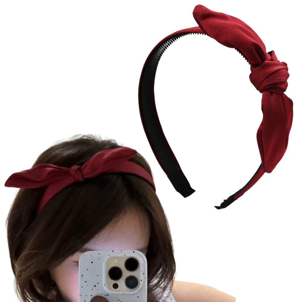 Red Bow Headband for Women Girls Vintage Hairband Headband for Women's Hair Knotted Hair Bands for Women Head Band with Knot for Thick Hair Red Hair Accessories Decoration for Women Girl