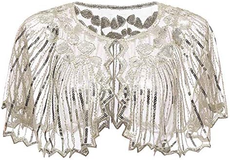 Lamosi Women's 1920s Shawl Beaded Sequin Deco Wedding Cape Evening Wrap Flapper Cover Up
