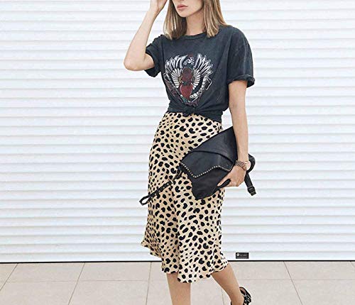 Keasmto Leopard Midi Skirt Plus Size for Women High Waist Silk Satin Skirts Tags M
