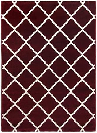 SrS Rugs® Toscanna Collection Classic Moroccan Trellis Rug Runner Mat Geometric Design for Living Room, Bedroom, Hallway with 12mm Soft Smooth Pile (Red, 120cm x 170cm)