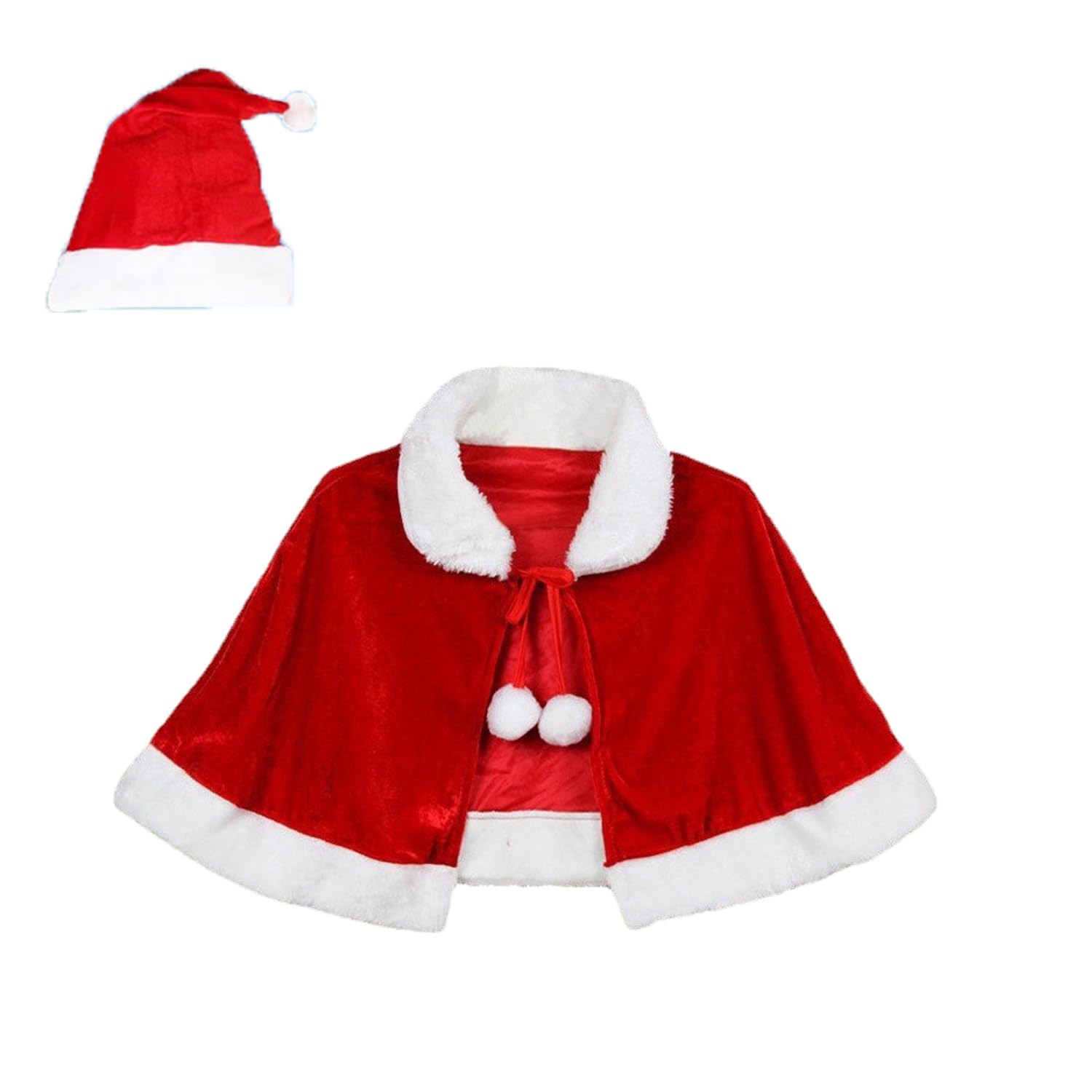 ITODA Red Christmas Shawl Hooded Cape Children Soft Santa Claus Cape Cosplay Costume Short Xmas Cloak Velvet Santa Shawl Xmas Outfit Winter Outwear for Girls